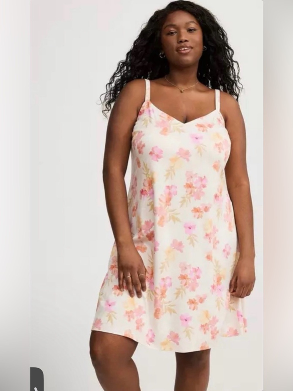 torrid White Floral Challis Mini Stretch Slip Dress with Pink & Peach Blooms NWT